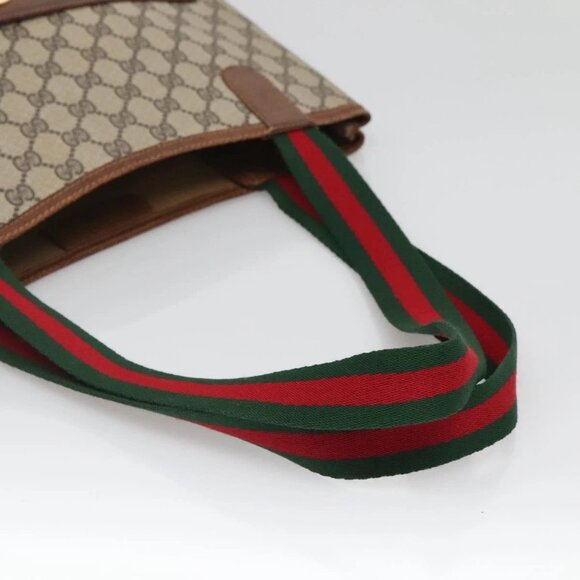 GUCCI GG Supreme Web Sherry Line Tote Bag PVC Beige - Picture 7 of 16